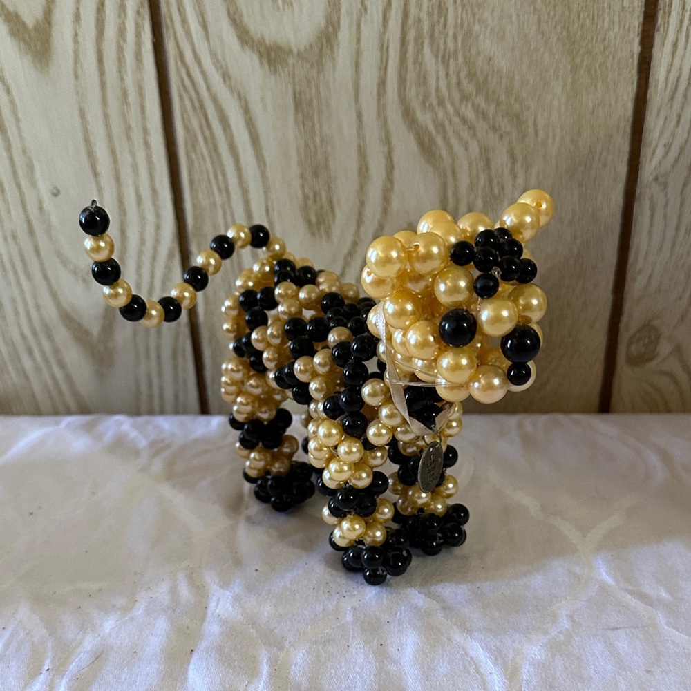 To Love and To Cherish Beaded Cat Figurine in Gold and Black